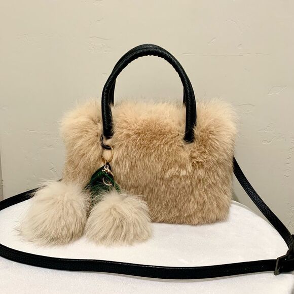Handmade Luxury Real Fox Fur Tote/Crossbody & Fur Ball Keychain/Bag charm - Picture 1 of 16